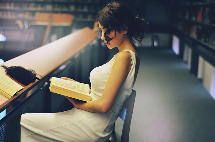 девушка, книга, чтение, хижина читального зала, Ece Deniz, HD обои