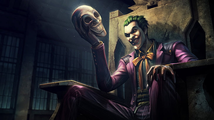 Joker sosteniendo la ilustración de la máscara, la injusticia, la injusticia: dioses entre nosotros, Fondo de pantalla HD