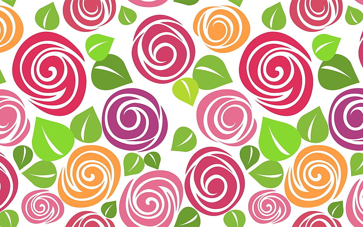 pink, red, green, and orange flowers illustration, white, flowers, background, paint, texture, petals, HD wallpapers, Wallpaper for desktop, background bright, HD wallpaper