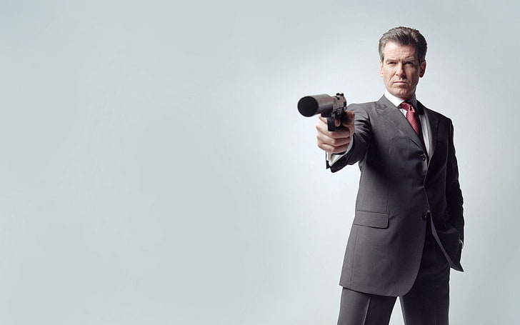 Pierce Brosnan, pierce brosnan, gun, james bond, HD wallpaper