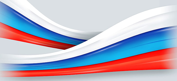 ilustracja biała, niebieska i czerwona, tło, flaga, taśma, Rosja, Tapety HD