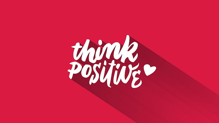 typo, quote, positive, pink, heart, typography, motivational, digital art, red background, red, HD wallpaper