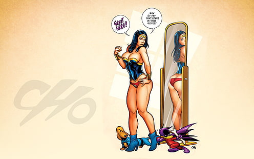 Wonder Woman DC Mirror Reflection HD การ์ตูน / การ์ตูนสะท้อนผู้หญิง dc กระจกสงสัย, วอลล์เปเปอร์ HD HD wallpaper