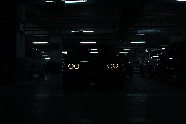 auto nera, BMW, E 39, auto, luci, buio, nero, Sfondo HD