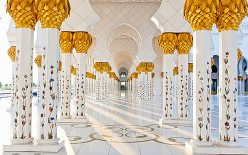 Wielki Meczet Szejka Zayeda w Abu Zabi Elementy dekoracyjne marmurowych kolumn Tapeta HD 1920 × 1200, Tapety HD HD wallpaper