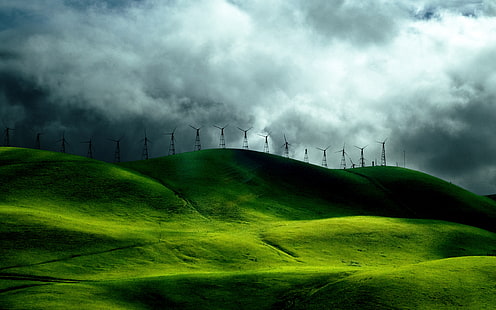 Campos de turbinas eólicas, viento, campos, turbinas, Fondo de pantalla HD HD wallpaper
