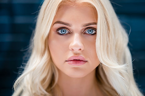 mujer, ojos azules, rubia, cara, retrato, Fondo de pantalla HD HD wallpaper