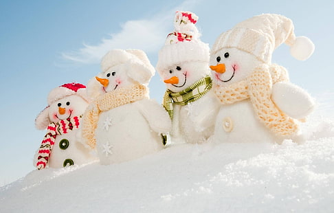 empat manusia salju putih, salju, Wallpaper HD HD wallpaper