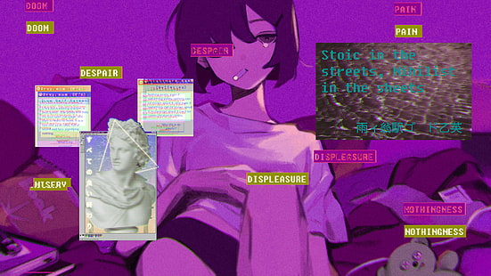 steamwave, аниме девушки, философия, стоицизм, нигилизм, HD обои HD wallpaper