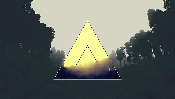 triangle logo, triangle, forest, polyscape, HD wallpaper