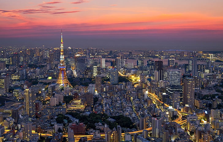 Cities, Tokyo, Building, City, Cityscape, Japan, Night, Skyscraper, Tokyo Tower, HD wallpaper