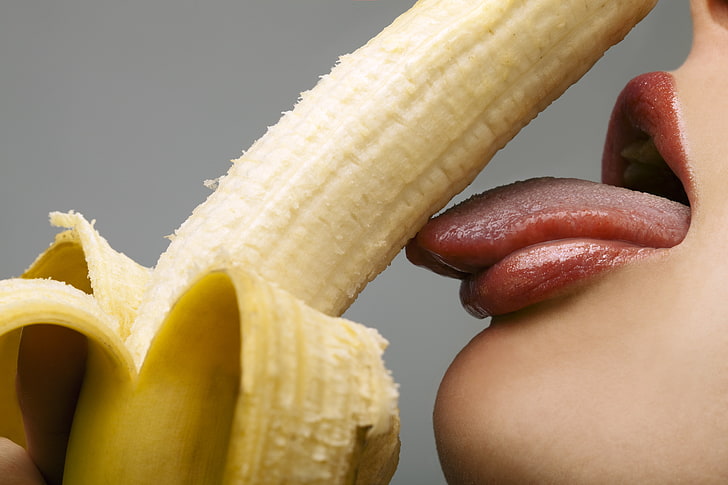 lips, banana, tongue, teeth, HD wallpaper