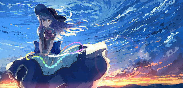 hinanawi tenshi, touhou, sky, clouds, dress, sword of hisou, Anime, HD wallpaper HD wallpaper