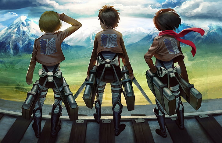 Anime, Attack On Titan, Armin Arlert, Eren Yeager, Mikasa Ackerman, Shingeki No Kyojin, HD wallpaper