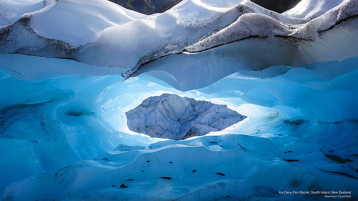 Ледена пещера, ледник Фокс, Южен остров, Нова Зеландия, Природа, HD тапет