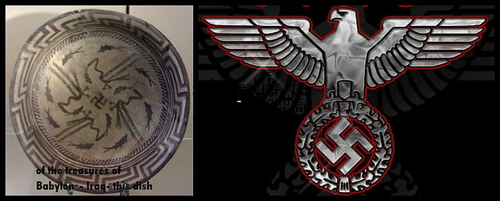 Copy-Paste, logotipo de pájaro nazi plateado y rojo, tesoro, babilonia, plato, irak, Fondo de pantalla HD