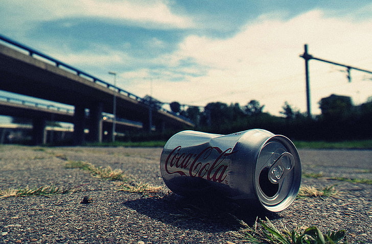 can, coca cola, coke, drink, empty, ground, macro, road, street, trash, HD wallpaper
