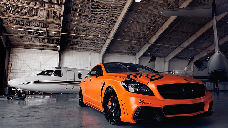 laranja Mercedes-Benz cupê, C63 AMG, Mercedes-Benz, laranja, carro, aeronave, veículo, HD papel de parede
