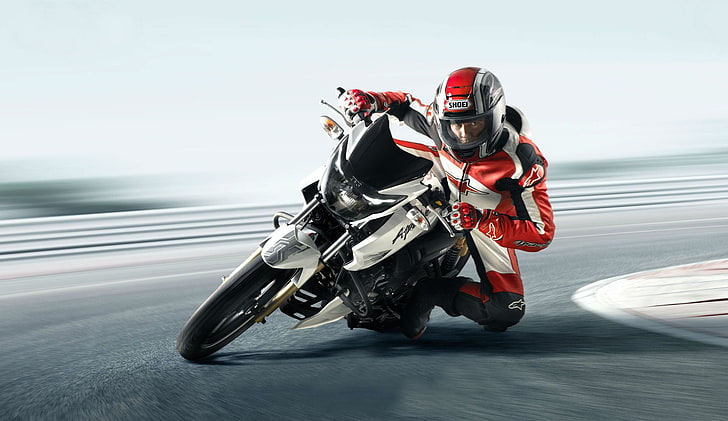 Apache RTR 180 ABS, white and red motorcycle suit, Motorcycles, Other, 2012, road, tvs, apache, HD wallpaper