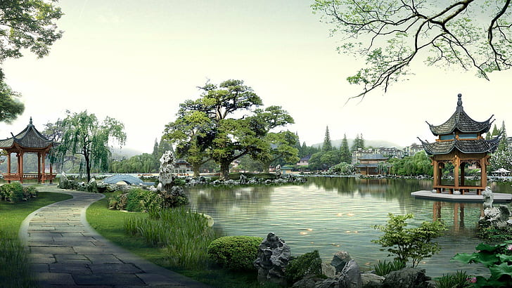 1920x1080px 일본 경로 연못 나무 오토바이 할리 데이비슨 HD 아트, 나무, 일본, 연못, 경로, 1920x1080px, HD 배경 화면