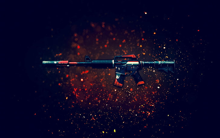 черна и червена пушка, автомат, оръжие, Counter-Strike: Global Offensive, пистолет, M4A1, HD тапет