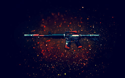 ปืนไรเฟิลสีดำและสีแดงปืนไรเฟิลจู่โจมอาวุธ Counter-Strike: Global Offensive ปืน M4A1, วอลล์เปเปอร์ HD HD wallpaper
