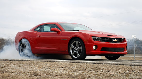 red Chevrolet Camaro coupe, Chevrolet Camaro, Chevrolet, red cars, vehicle, car, HD wallpaper HD wallpaper