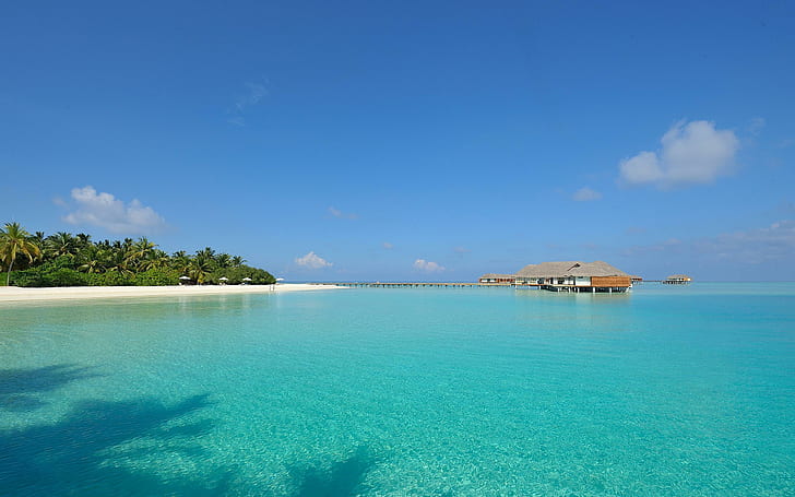 منتجع استوائي جزر المالديف، شاطئ، طبيعة، استوائي، منتجع، جزر المالديف، خلفية HD