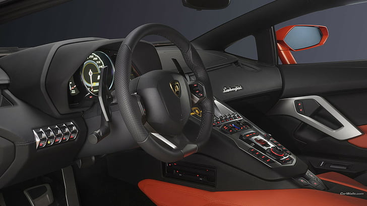 Lamborghini Aventador, car interior, steering wheel, vehicle, car, Super Car, Lamborghini, HD wallpaper