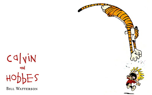 Calvin and Hobbes White HD, calvin and hobbes par bill watterson, dessin animé / bande dessinée, blanc et, calvin, hobbes, Fond d'écran HD HD wallpaper