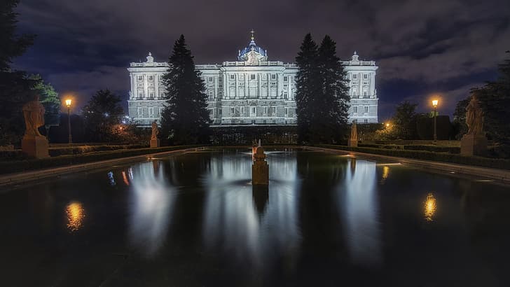 مدريد ، القصر الملكي ، ليلاً، خلفية HD