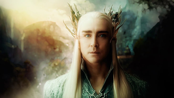 blonde-haired male elf illustration, The Hobbit, The Desolation of Smaug, Thranduil, Lee Pace, king of Mirkwood, HD wallpaper