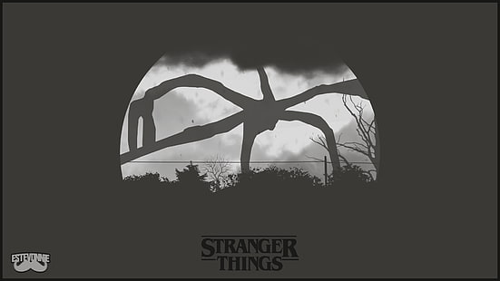 Papier peint Stranger Things, Stranger Things, art numérique, monochrome, Fond d'écran HD HD wallpaper
