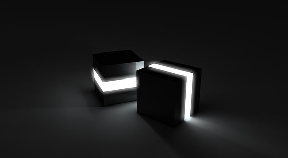 Kubus hitam, kotak hitam, Artistik, 3D, hitam, lampu, kubus, gelap, Wallpaper HD HD wallpaper