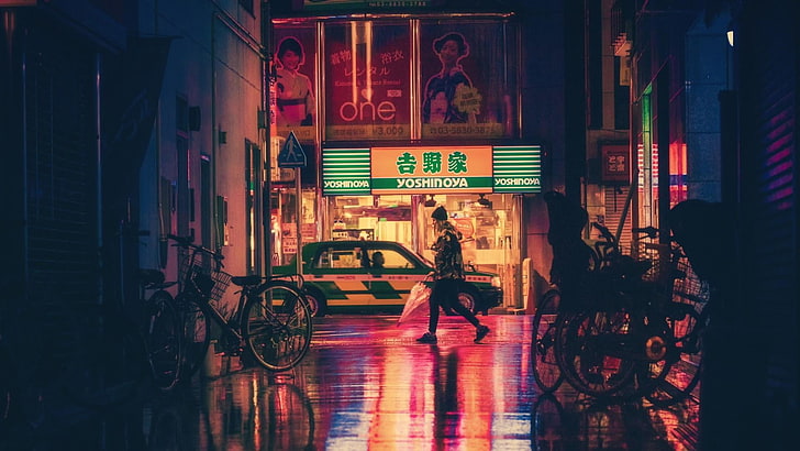japão, noite, rua, asia, HD papel de parede