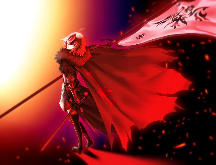 wanita mengenakan jubah merah membawa pedang wallpaper digital, Takdir / Grand Order, Fate Series, Ruler (Fate / Grand Order), Wallpaper HD
