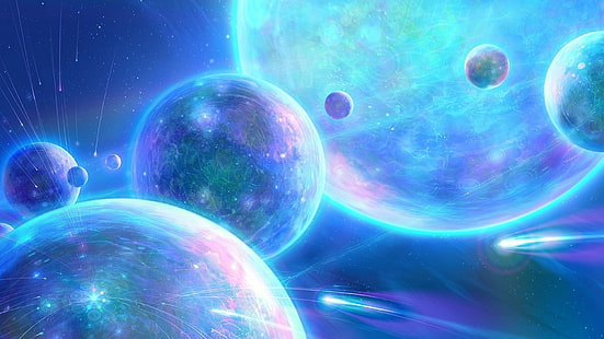 Weltraum, Weltraumkunst, Sterne, Planet, Nebel, Galaxie, Cyan, HD-Hintergrundbild HD wallpaper