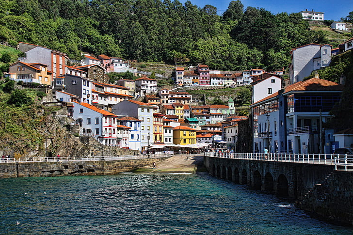 เมือง, Cudillero, Asturias, ท่าเรือ, สเปน, หมู่บ้าน, วอลล์เปเปอร์ HD