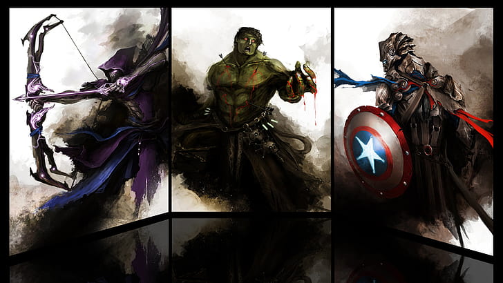 Avengers Hawkeye Bow Arrow Drawing Hulk The Hulk Captain America HD, hulk, ilustracja kapitana ameryki jastrzębia oko, kreskówka / komiks, rysunek, mściciele, ameryka, kapitan, hulk, łuk, strzała, hawkeye, Tapety HD