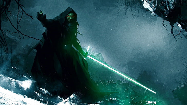 man holding green light saber wallpaper, Star Wars, Talion, Nazgûl, video games, lightsaber, corruption, digital art, artwork, fantasy art, The Lord of the Rings, crossover, Middle-Earth: Shadow of War, Middle Earth Shadow of War, HD wallpaper