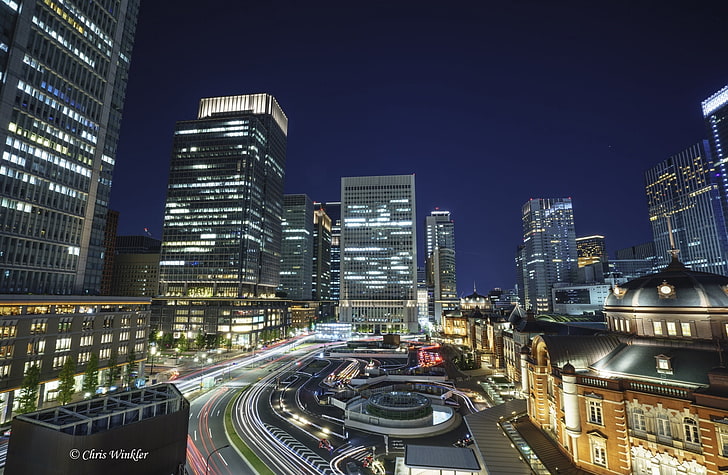 Станция Токио, Азия, Япония, Город, Ночь, Сони, Городской пейзаж, Токио, Альфа, ночной пейзаж, Маруноути, HD обои