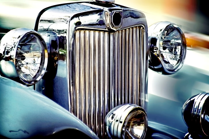 luxury cars, classic car, blue, closeup, chrome, HD wallpaper