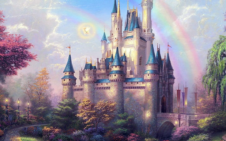 fantasy, castle, illustration, cute, disney, HD wallpaper