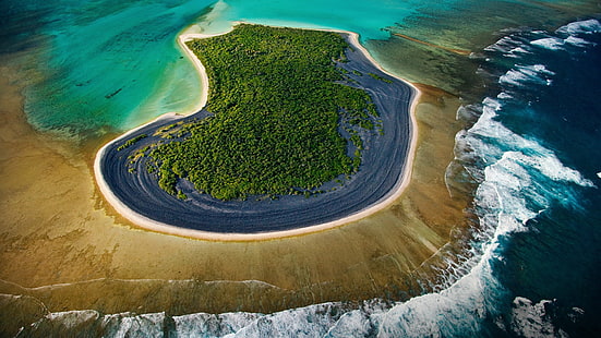 Mesa redonda de madera negra y marrón, paisaje, isla, mar, costa, vista panorámica, laguna, Fondo de pantalla HD HD wallpaper