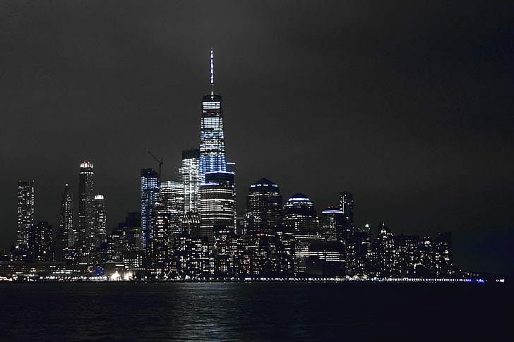 new york, bangunan, malam, hd, 4k, 5k, lampu, dunia, 8k, 10k, Wallpaper HD
