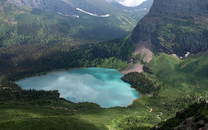 nature, paysage, montagnes, arbres, forêt, lac, nuages, reflet, Montana, USA, Fond d'écran HD