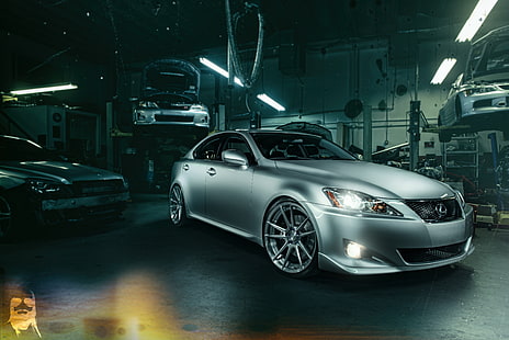 Lexus, Subaru, Impreza, Mitsubishi, Lancer, workshop, silvery, lift, IS 250, HD wallpaper HD wallpaper