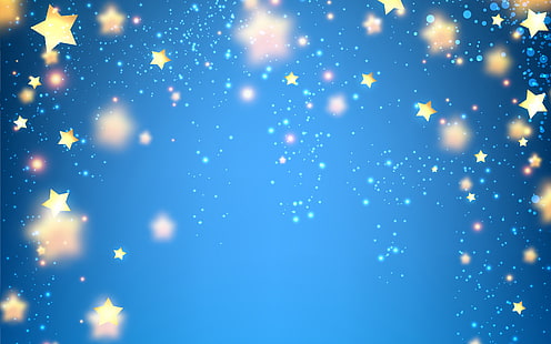 żółta gwiazda z niebieskim tłem tapety, niebieskie tło, gwiazdy, świecące, 4K, Tapety HD HD wallpaper