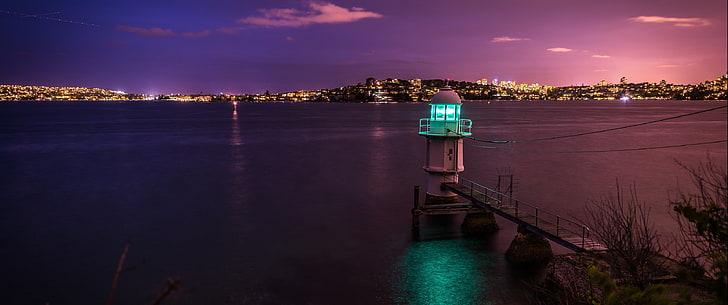 Leuchtturm, Hafen, Nacht, HD-Hintergrundbild