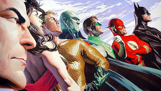 Tapeta DC Super Heroes, Liga Sprawiedliwości, Superman, Batman, Martian Manhunter, Wonder Woman, Aquaman, Green Lantern, Flash, Tapety HD HD wallpaper